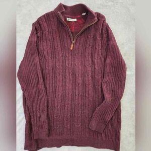 Tommy Bahama Cable Knit Sweater – Men’s XL – Maroon Half-Zip – Cozy Island Style